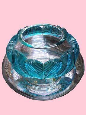 Lalique Cyrus Large Turquoise Frosted Crystal Coupe Bowl Centerpiece